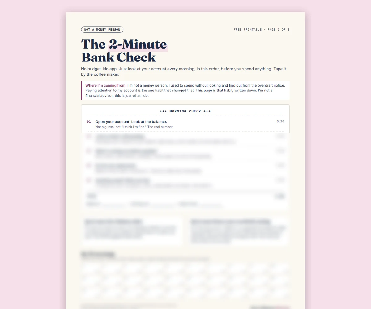 A preview of the free 2-Minute Bank Check printable